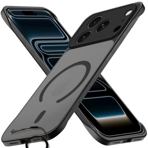 Image of TheGiftKart Hybrid Ultimate Slim Back Case Cover for iPhone XVIII Pro Max | Lightweight Profile | Frosted Matte Translucent Hard Back Case Cover (PC & TPU, MagSafe Compatible, Black Sides)