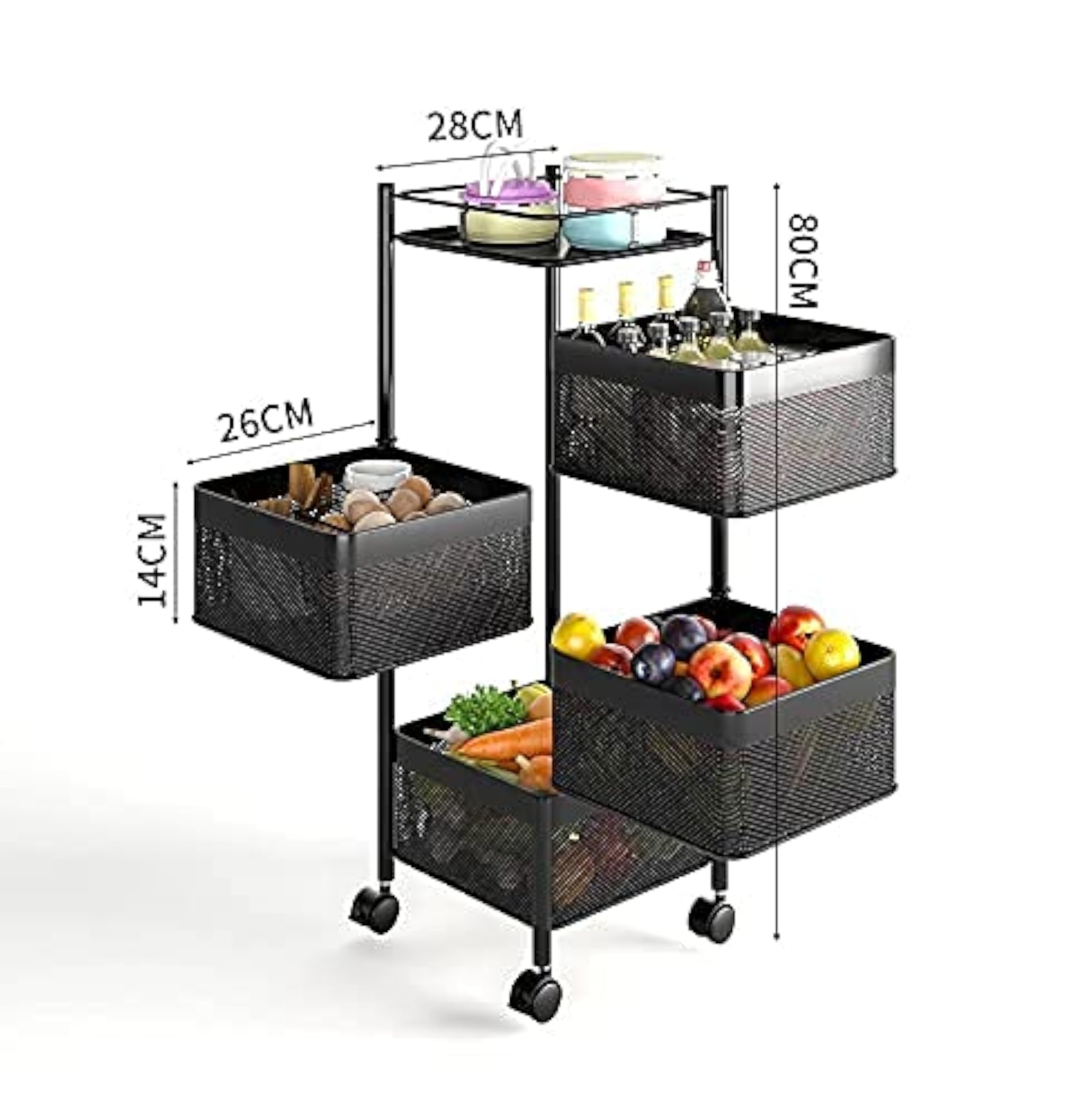 Kitchen Rotating Trolley Portable Storage Rack