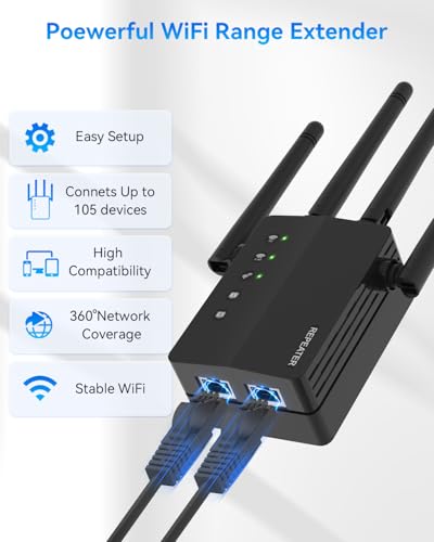 WiFi Extender Signal Booster with Dual Band 5GHz/2.4GHz, WiFi Booster Up to 12880 Sq. ft and 105 Devices, WiFi Booster with Ethernet Port, WiFi Extenders Signal Booster for Home and Outdoors(Black) - Image 8