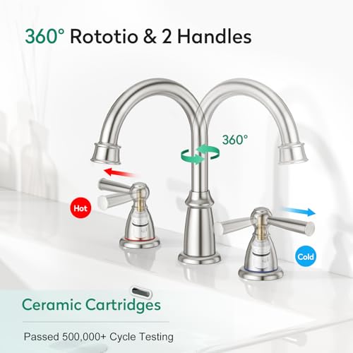 Robinet de salle de bain répandu CREA 3 trous avec bonde pop-up et contrôle précis de l'eau - 4