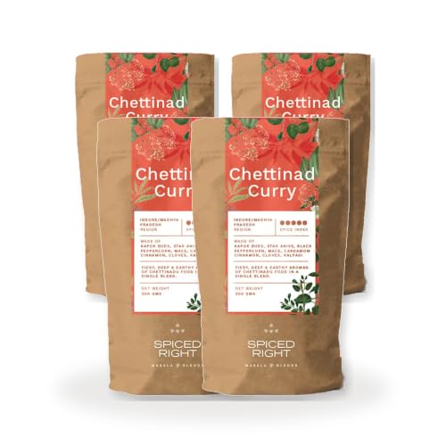 Image of Spiced Right Chettinad Masala |Pack of 4 | 200g | with Natural Ingredients | No Preservative or Artificial Colours | Enriched with Red Chilli, Kapok Buds, Star Anise, Black Peppercorn, Coriander Seed.