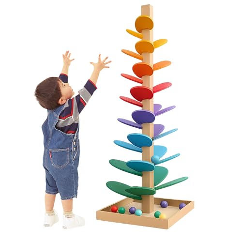 Kugelbahn Holz, 71 cm Klangbaum, 30 Regenbogen Murmelbahn mit 10...