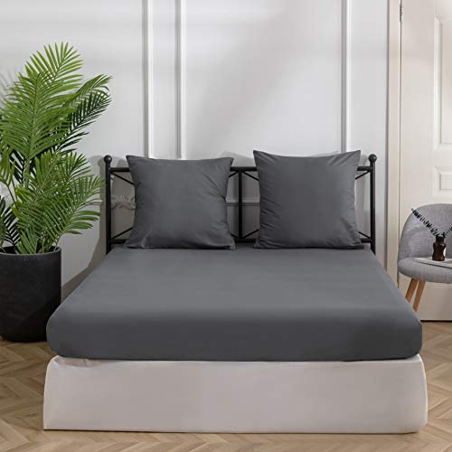 MohAP - Funda nórdica de 4 piezas con 2 fundas de almohada de 65 x 65 cm y 1 sábana bajera para cama de 2 personas, gris, Drap Housse 180x200cm