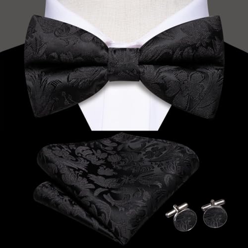 Image of Dubulle Mens Paisley Striped Bowtie Set Pre-tied Bowtie for Men and Pocket Square Set Wedding Business