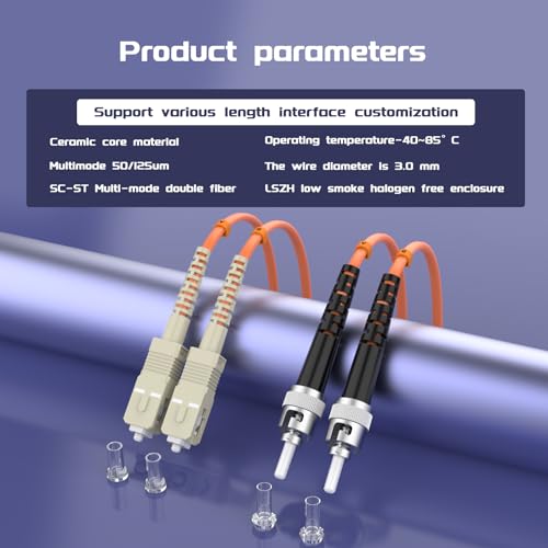 Image of 0.6Meter 2ft SC /UPC-ST /UPC Multi-Mode Fiber Optic Cable SC to ST OM1 Jumper Optical Patch Cord Duplex 62.5 /125um Orange SC-ST