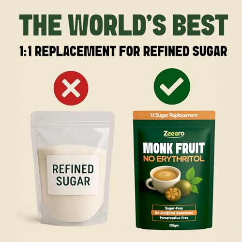 Image of Zeeero Monk Fruit Sweetener without Erythritol | Monkfruit Extract with Allulose | 1:1 Sugar Replacer | Monk sugar /monk fruit powder | No Preservatives