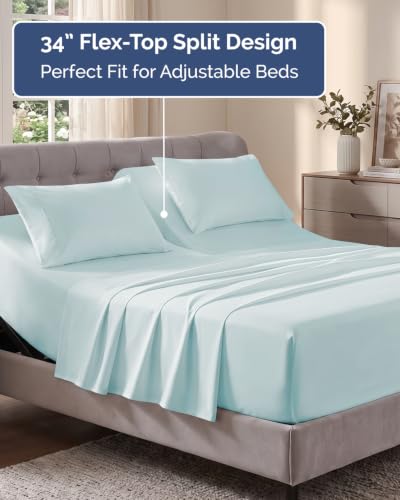 Image of Flex Top Split Head King Sheet Set - 4 Piece Extra Deep Sheets - Ice Blue