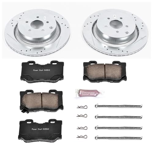 Image of PowerStop Rear Brake Kit for Infiniti FX50 2009-13 |M35h 2013 |M37 2011-13 |M56 2011-13 |Q50 2014-24 - Drilled and Slotted Disc Rotors with Carbon-Fiber Ceramic Brake Pads Replacement, K5861