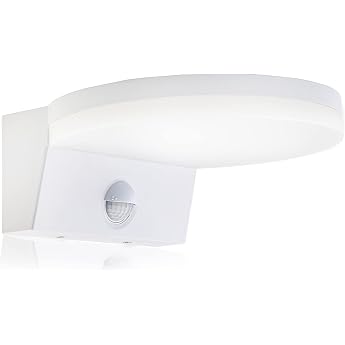HUBER LED Wall Light with Motion Sensor 140  15 W 2300 lm IP54 Protected LED Outdoor Light with Motion Sensor Indoor Wall Light Disk White [Energy Class D]