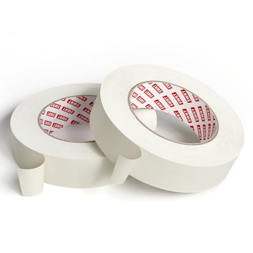 SWRT Masking Tape 1 Inch x 55 Yards 2 Rolls (110 Yards Total) White Tape for Painting Clean Removal Multi-Surface Paper Tape for Walls Crafts Labeling School & Home Use