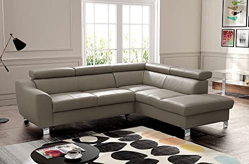 Canapé d'angle en Cuir Italien de Luxe 5 Places ASTRIDO, Taupe, Angle Droit