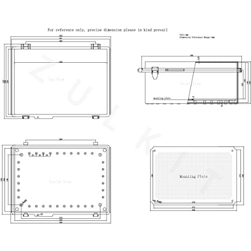 Image of Zulkit Junction Box IP67 Waterproof Electrical Box Hinged Clear Cover Stainless Steel Latch Plastic Enclosure for Project w Mounting Plate Wall Bracket and 2 Cable Gland 13.8 inchx9.8 inchx5.9 inch /350x250x150mm
