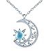 Unendlich U-Moda Collar de Plata de Ley 925 Colgante Estrella y Luna Bola de Cristal Azul con Diamante Brillante Idea Regalo para Mujeres Chicas