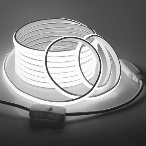 Samsion 120V COB LED Rope Lights 16.4FT Outdoor LED Strip Lights Waterproof Daylight White 6000K Super Bright Flexible LED Tape Lights with Switch Plug in 288Leds/M for Indoor Exquisite Wall Decor 5M