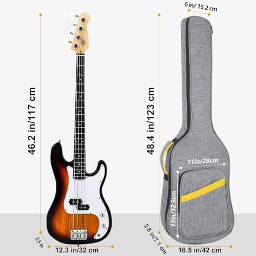 Image of LETSROCK Bass Guitar Case, Bass Guitar Gig Bag 0.4 Inch waterproof Thick Padding Backpack Soft Bass Case Dual Adjustable Shoulder Strap Pocket & Neck Strap Gray
