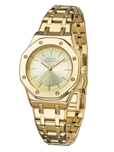 Image of French Connection Octa Edge | Analog | Champagne Sunray Dial | Gold Stainless Steel Strap | Watch for Women - FCB25GM