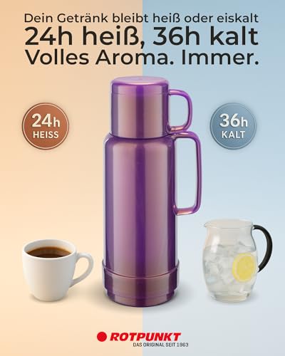 ROTPUNKT Isolierflasche 1 Liter mit integriertem Becher - Hochwertige Isolierkanne Made in Germany I Bis zu 24 h heiß & 36 h kalt (Andreas… – Ansicht 2
