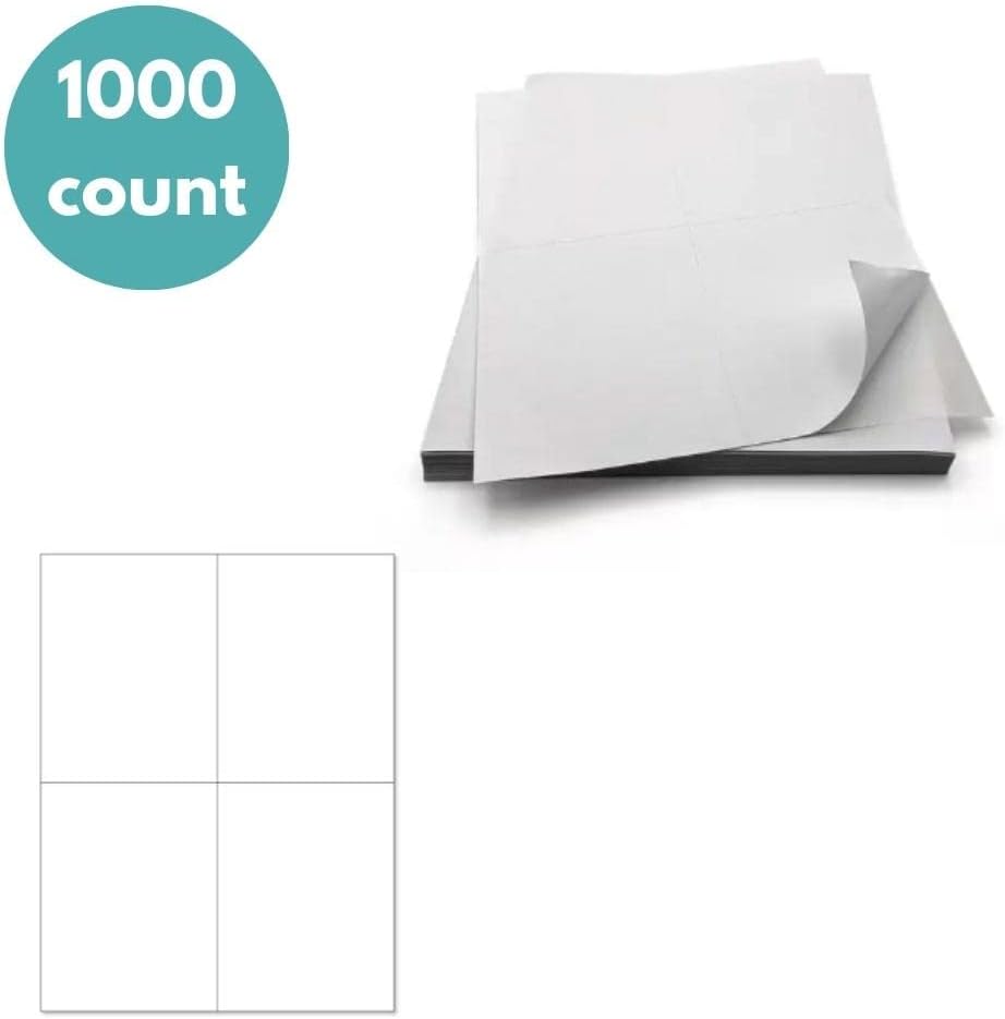 PSBM 4.25 x 5.5 Inch White Address Labels, 1000 Sheet, 4000 Labels, Blank Shipping Sticker Sheets for Laser/Inkjet Printers, Compatible with Zebra, Rollo, Jadens & Nelko