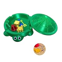 Mini Turtle Sandbox with Lid – Desktop Sand Box Toy for Kids, Toddlers, Table Zen Playset, Stress Relief & Decorative Outdoor/Indoor Sand Pit (Green)