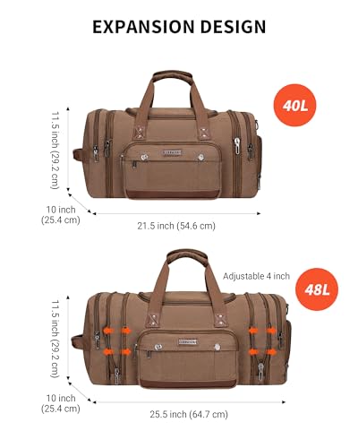 Image of WITZMAN Mens Duffle Bags for Traveling Canvas Weekender Travel Bag Expandable Overnight Bag Carry on Bag(A8007 Brown)