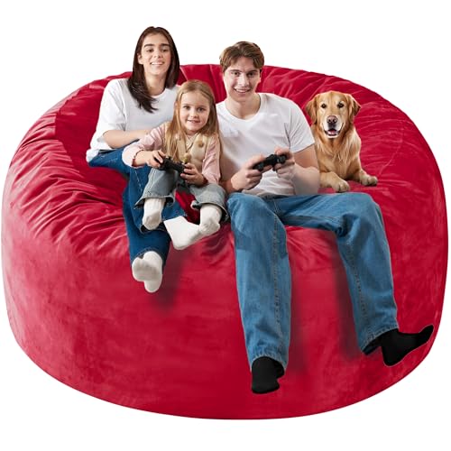 Homguava 6FT Bean Bag Chair Giant BeanBag with Memory Foam Filled, Large Bean Bag Chairs for Adults, Adult Bean Bag Chair with Dutch Velvet Cover for Living Room Bedroom-Red