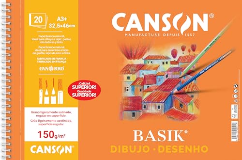 Canson Dibujo Basik, Papel de dibujo blanco, Grano fino, 150gsm,...