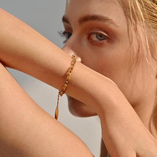 Gold Cuban Link Chain Bracelets for Women, 18K Gold Plated Marina Link Bracelet Stackable Minimalist Cute Trendy Gold Bracelets for Women Jewelry Gifts3