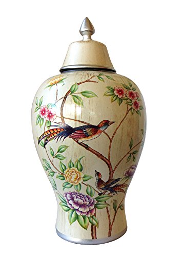 Goodman and Wife Elegant Cream Colored Floral Highlighted Storage Jar or Urn