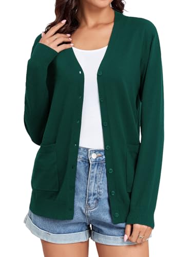 Image of TASAMO Women's Lightweight Button Down Cardigan Sweaters Long Sleeve Classic V Neck Knit Soft Shrugs with Pocket