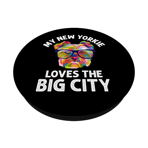 My New Yorkie Loves the Big City Yorkshire Terrier Dog Lover PopSockets Swappable PopGrip, Black - Image 2