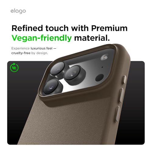 Image of elago Magnetic Leather Case Compatible with iPhone 17 Pro Max Case, All MagSafe Accessories, 6.9 inch - Built-in Magnets, Durable Vegan Leather, Shockproof, Water-Resistant (Taupe)