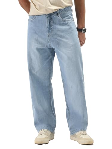 Image of Urbano Fashion Men's Loose Baggy Fit Washed Denim Jeans Non-Stretchable