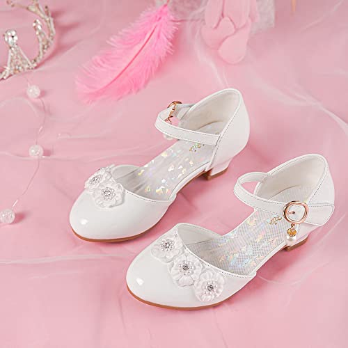 Furdeour Girls Sandals Patent Leather Mary Jane Princess Dress Party Shoes Flower Girl Shoes For Wedding Little Kid High Heel Size 13 (2903White 13) #TOP3