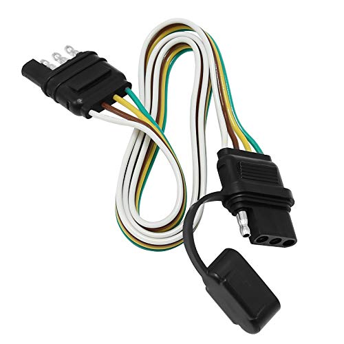 Image of Hoypeyfiy 4-Way 32 inch Flat Trailer Light Wiring Harness with Dust Cover 4 Wires 4 Pin Trailer Plug 4 pin Flat Wire Extension Male & Female Connector Replacement Connector for Trailer Hitch Wire