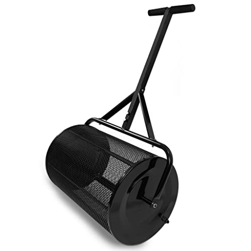 JOIEYOU Épandeur d'engrais 40 x 65 cm Composteur en métal avec poignée en éponge Panier en maille pour pelouse Graines Épandeur de jardin