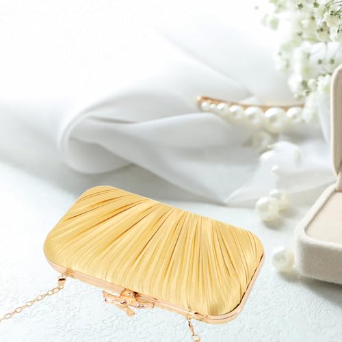 Image of Gold Clutch Purses for Women, Branch Clasp Pleated Evening Bag, Wedding Handbag for Prom, Cocktail & Formal Events