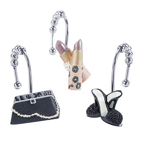 DS BATH Haute Shower Curtain Hooks,Fashion Bathroom Curtain Hooks,Decorative Hooks for Shower Curtains,Set of 12