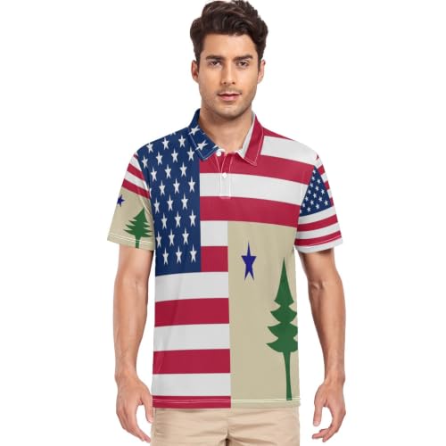 Polo séchage rapide homme t-shirt technique à col motif USA et Maine taille S