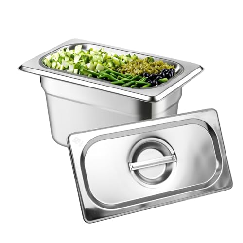 Image of HS Stainless Steel GN Pan Ninth Size 1 /9 150mm Depth 1L Capacity Anti-Jam Design 100% BIS Certified Raw Material European Standard Made in India 17.6 x 10.8 x 15 cm Professional Kitchen Grade