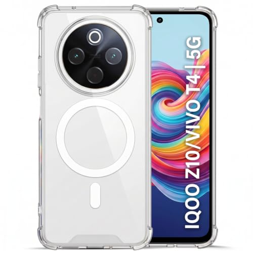 Image of TRUEUPGRADE Back Cover for iQOO Z10 5G / Vivo T4 5G| Mag-Safe Printed Transparent Case | Hard PC Back + Soft TPU Bumper | Magnetic Print Shockproof Protective Cover | Crystal Clear