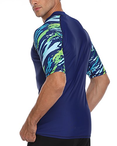 AXESEA Men's Short Sleeve Solid Swimsuit Sun Protection Rashguard Swim Shirt UPF 50+3