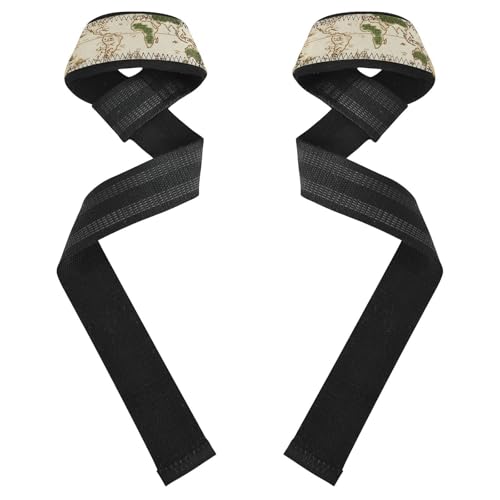 STAYTOP Retro World Map Wrist Straps for Weightlifting,Lifting Straps with Neoprene Cushioned Wrist Padded and Anti-Skid Silicone for Strength Training,Bodybuilding,Deadlifting