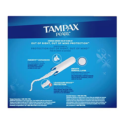 Image of Tampax Pearl Tampons for Women Multipack, with LeakGuard Braid, Regular /Super /Super Plus Absorbency, Unscented, 47 Count (Pack of 2)