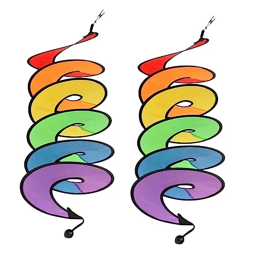 Happyyami 2pcs Polyester Rainbow Windmill Wind Spinners Garden Decor Outdoor Windmill Portable for Yard Lawn