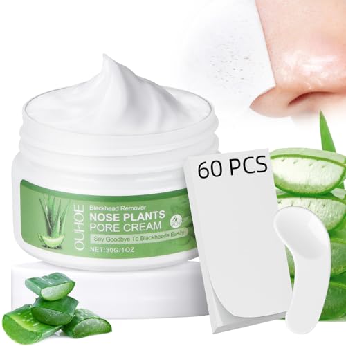 BUTBU 60 Piezas Tiras Puntos Negros Nariz, Nariz Blackhead Remover Máscara con Aloe, Blackhead Remover la Nariz, Tiras Nasales de Limpieza con 1 Mascarilla Facial, para Todo Tipo de Piel (30g)