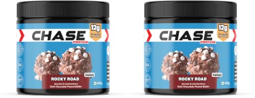 Image of Chase Protein Peanut Butter Rocky Road | 12g Protein | Dark Chocolate with Almonds & Marshmallows | Added Whey | 400g Jar (Pack of 2)