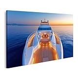 islandburner Prime Bild auf Leinwand Luxusyacht bei Sonnenuntergang auf offener See für Wohnzimmer Yachtliebhaber Reisebüro Bilder Wandbilder Poster
