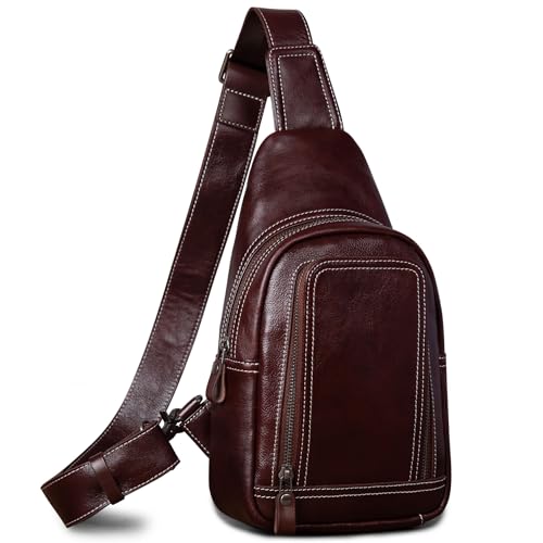 Genuine Leather Sling Bag for Men and Women Crossbody Shoulder Bag Sling Backpack Chest Purse Cross Body Pouch