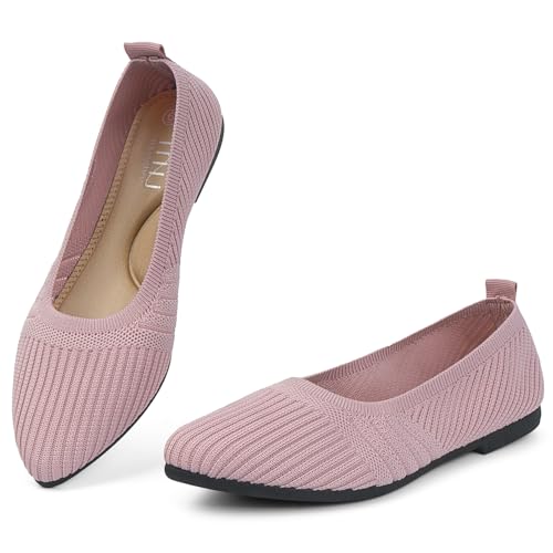 MUSSHOE Women's Knit Flats Pointed Toe Ballet Flat Shoes Comfortable Slip On Flats for Dressy Work Travel Wedding