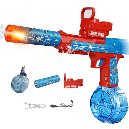 Tecnock Pistolas de Agua eléctricas para niños y Adultos, Pistola de Agua Recargable automática con Boca Luminosa, Alcance, Pistolas de pulverización a batería para Piscina, Playa y jardín